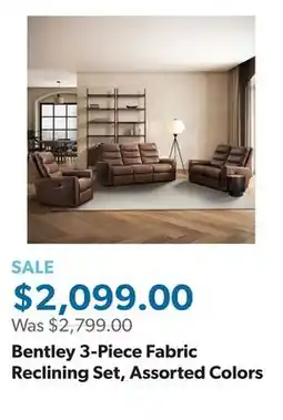 Sam's Club Bentley 3-Piece Fabric Reclining Set, Assorted Colors offer