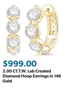 Sam's Club 2.00 CT.T.W. Lab Created Diamond Hoop Earrings in 14K Gold offer