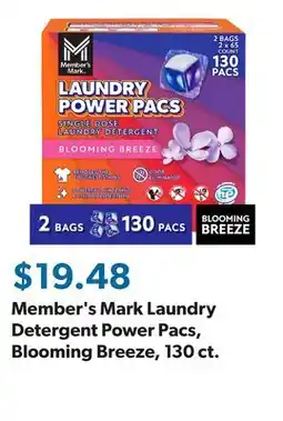 Sam's Club Member's Mark Laundry Detergent Power Pacs, Blooming Breeze, 130 ct offer