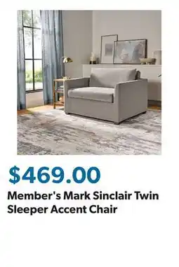 Sam's Club Member's Mark Sinclair Twin Sleeper Accent Chair offer