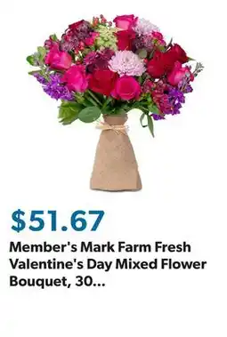 Sam's Club Member's Mark Farm Fresh Valentine's Day Mixed Flower Bouquet, 30 stems, choose color offer