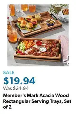 Sam's Club Member's Mark Acacia Wood Rectangular Serving Trays, Set of 2 offer