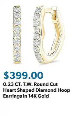 Sam's Club 0.23 CT. T.W. Round Cut Heart Shaped Diamond Hoop Earrings in 14K Gold offer