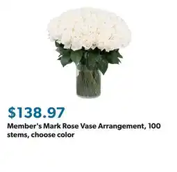 Sam's Club Member's Mark Rose Vase Arrangement, 100 stems, choose color offer