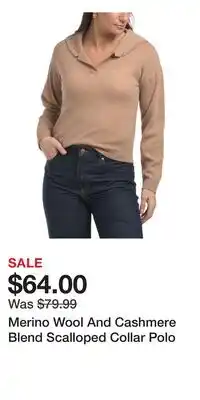 TJ Maxx Merino Wool And Cashmere Blend Scalloped Collar Polo offer