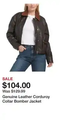 TJ Maxx Genuine Leather Corduroy Collar Bomber Jacket offer