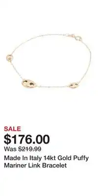 TJ Maxx Made In Italy 14kt Gold Puffy Mariner Link Bracelet offer