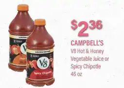 Commissary CAMPBELL'S V8 Hot & Honey Vegetable Juice or Spicy Chipotle offer