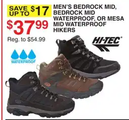 Dunham's Sports HI-TEC MEN'S BEDROCK MID, BEDROCK MID WATERPROOF, OR MESA MID WATERPROOF HIKERS offer