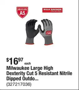 The Home Depot Milwaukee Large High Dexterity Cut 5 Resistant Nitrile Dipped Outdoor & Work Gloves offer
