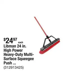 The Home Depot Libman 24 in. High Power Heavy-Duty Multi-Surface Squeegee Push Broom with Brace and Steel Handle offer
