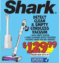 Ollie's SHARK DETECT CLEAN & EMPTY CORDLESS VACUUM offer