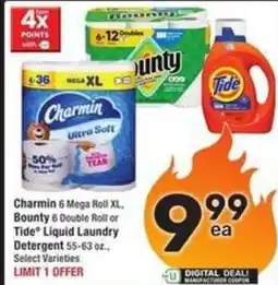 Albertsons Charmin 6 Mega Roll XL, Bounty 6 Double Roll or Tide Liquid Laundry Detergent offer