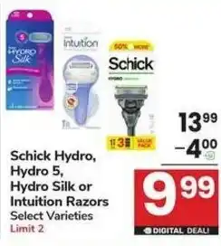 Albertsons Schick Hydro, Hydro 5, Hydro Silk or Intuition Razors offer