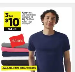Dollar General Hanes Men's Color Crew or Pocket Tees offer