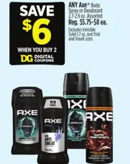 Dollar General ANY Axe Body Spray or Deodorant offer