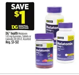 Dollar General DG health Melatonin 1-12 mg Gummies, Tablets or Capsules offer