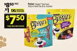 Dollar General Purina Beggin Dog Treats Strips or Flavor Stix offer