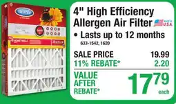 Menards 4 High Efficiency Allergen Air Filter offer
