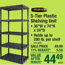 Menards 5-Tier Plastic Shelving Unit offer
