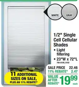Menards 1/2 Single Cell Cellular Shades offer