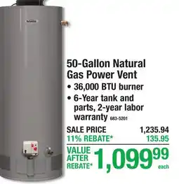 Menards 50-Gallon Natural Gas Power Vent offer