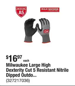 The Home Depot Milwaukee Large High Dexterity Cut 5 Resistant Nitrile Dipped Outdoor & Work Gloves offer