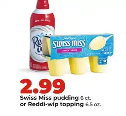 Hy-Vee Swiss Miss pudding 6 ct. or Reddi-wip topping 6.5 oz offer