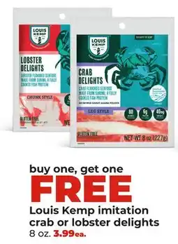 Hy-Vee Louis Kemp imitation crab or lobster delights offer