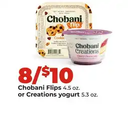 Hy-Vee Chobani Flips 4.5 oz. or Creations yogurt 5.3 oz offer