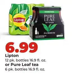 Hy-Vee Lipton 12 pk. bottles 16.9 fl. oz. or Pure Leaf tea 6 pk. bottles 16.9 fl. oz offer