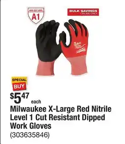 The Home Depot Milwaukee X-Large Red Nitrile Level 1 Cut Resistant Dipped Work Gloves offer