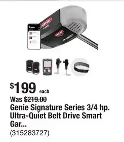 The Home Depot Genie Signature Series 3/4 hp. Ultra-Quiet Belt Drive Smart Garage Door Opener offer
