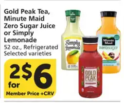 Vons Gold Peak Tea, Minute Maid Zero Sugar Juice or Simply Lemonade offer