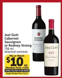 Vons Joel Gott Cabernet Sauvignon or Rodney Strong offer