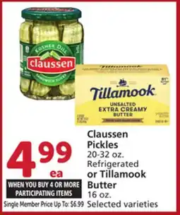Vons Claussen Pickles 20-32 oz. Refrigerated or Tillamook Butter 16 oz offer