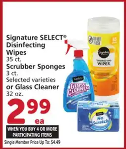Albertsons Signature SELECT Disinfecting Wipes 35 ct. Scrubber Sponges 3 ct. or Glass Cleaner 32 oz offer