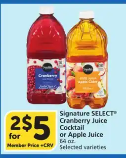 Albertsons Signature SELECT Cranberry Juice Cocktail or Apple Juice offer