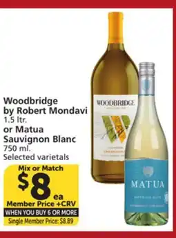 Albertsons Woodbridge by Robert Mondavi 1.5 ltr. or Matua Sauvignon Blanc 750 ml offer