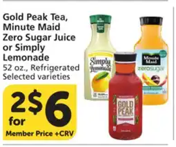 Albertsons Gold Peak Tea, Minute Maid Zero Sugar Juice or Simply Lemonade offer