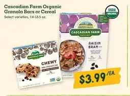 Sprouts Farmers Market Cascadian Farm Organic Granola Bars or Cereal offer