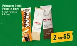 Sprouts Farmers Market Prima or Peak Protein Bars offer