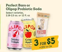 Sprouts Farmers Market Perfect Bars or Olipop Prebiotic Soda offer