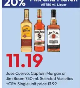 Stater Bros Jose Cuervo, Captain Morgan or Jim Beam offer