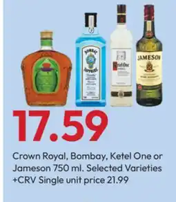 Stater Bros Crown Royal, Bombay, Ketel One or Jameson offer