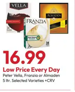 Stater Bros Peter Vella, Franzia or Almaden offer