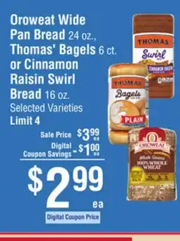 Smart & Final Oroweat Wide Pan Bread, Thomas' Bagels or Cinnamon Raisin Swirl Bread offer