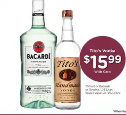 Ralphs Tito's Vodka 750 ml or Bacardi or Svedka, 1.75 Liter offer