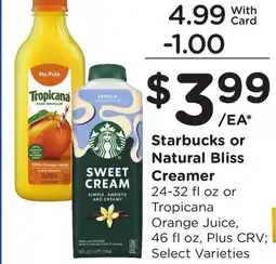 Ralphs Starbucks or Natural Bliss Creamer offer