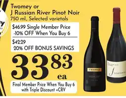 Pavilions Twomey or J Russian River Pinot Noir offer